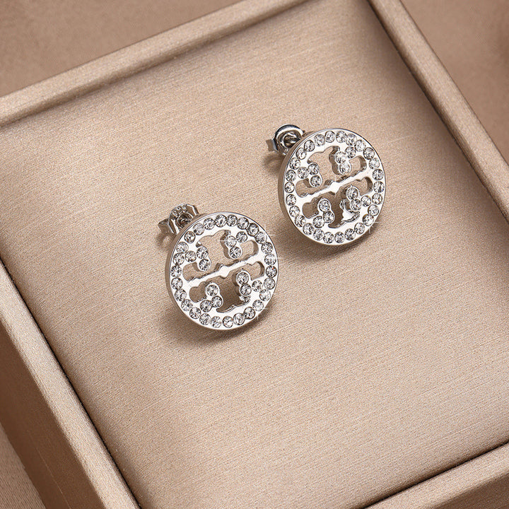 S925 Sterling Silver Hollow Circular Diamond Stud Earrings