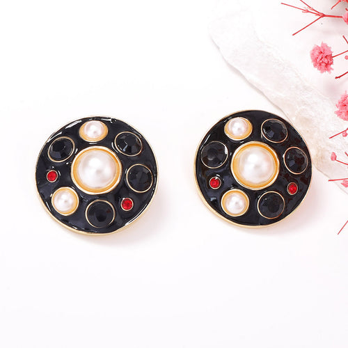 Black Gold Natural Pearl Gemstone Titanium Steel Jewelry Set