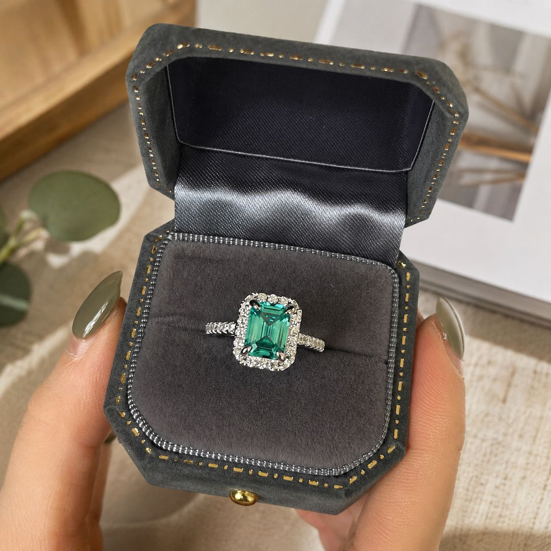 Minimalist Emerald-Cut Halo Ring