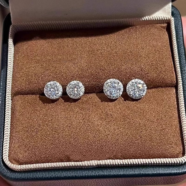 Minimalist Halo Diamond Stud Earrings S925 Silver