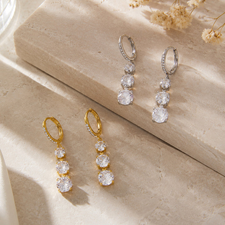 Triple Drop Diamond Hoop Earrings