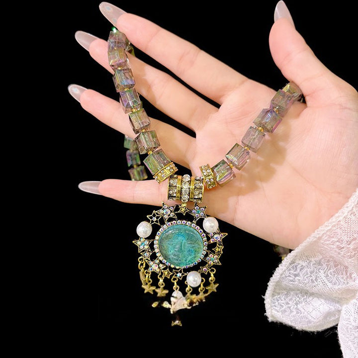 Vintage Baroque Multi-Layer Crystal & Pearl Pendant Necklace