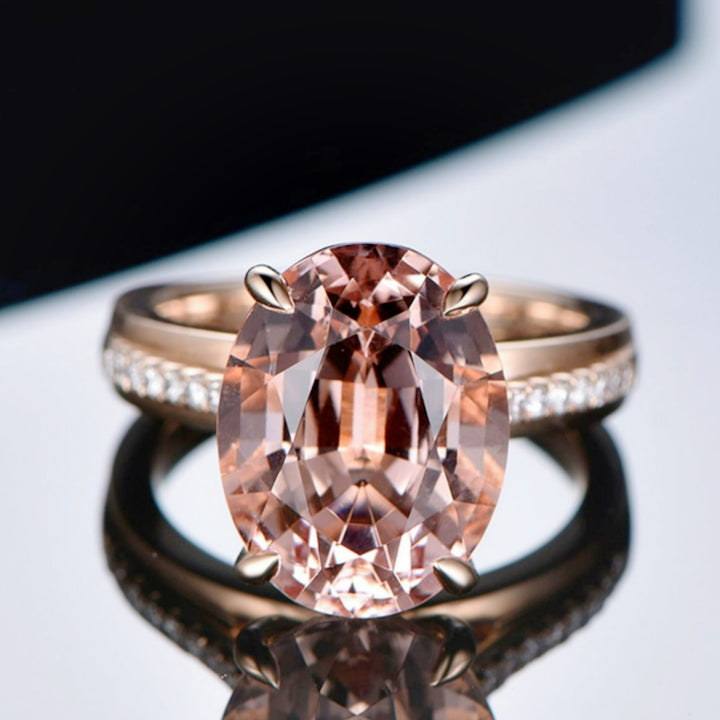 Oval Cut Peach Gemstone & Diamond Ring