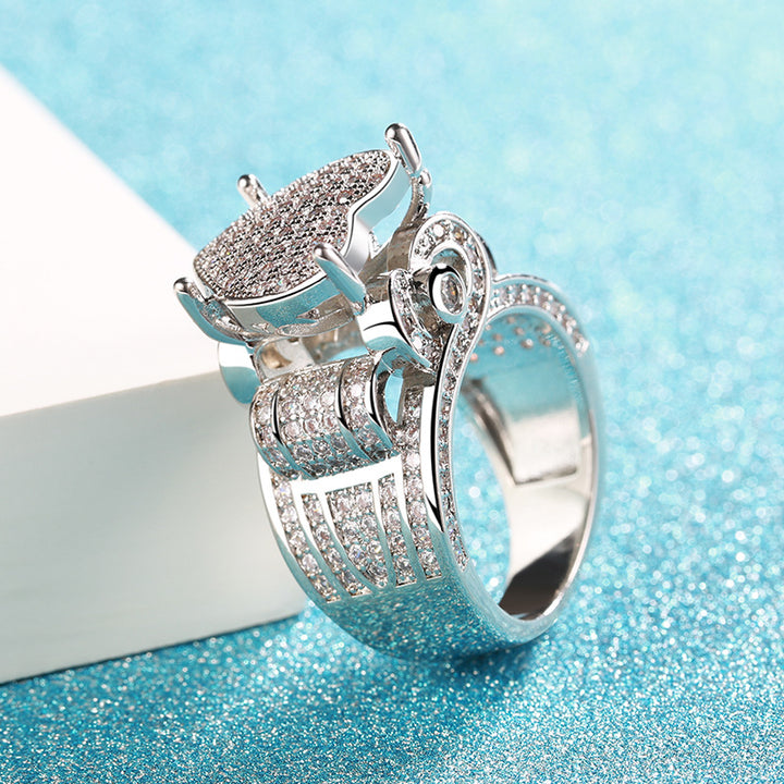 S925 Silver Full Paved Diamond Ring Round Heart Shape Luxury Single Ring