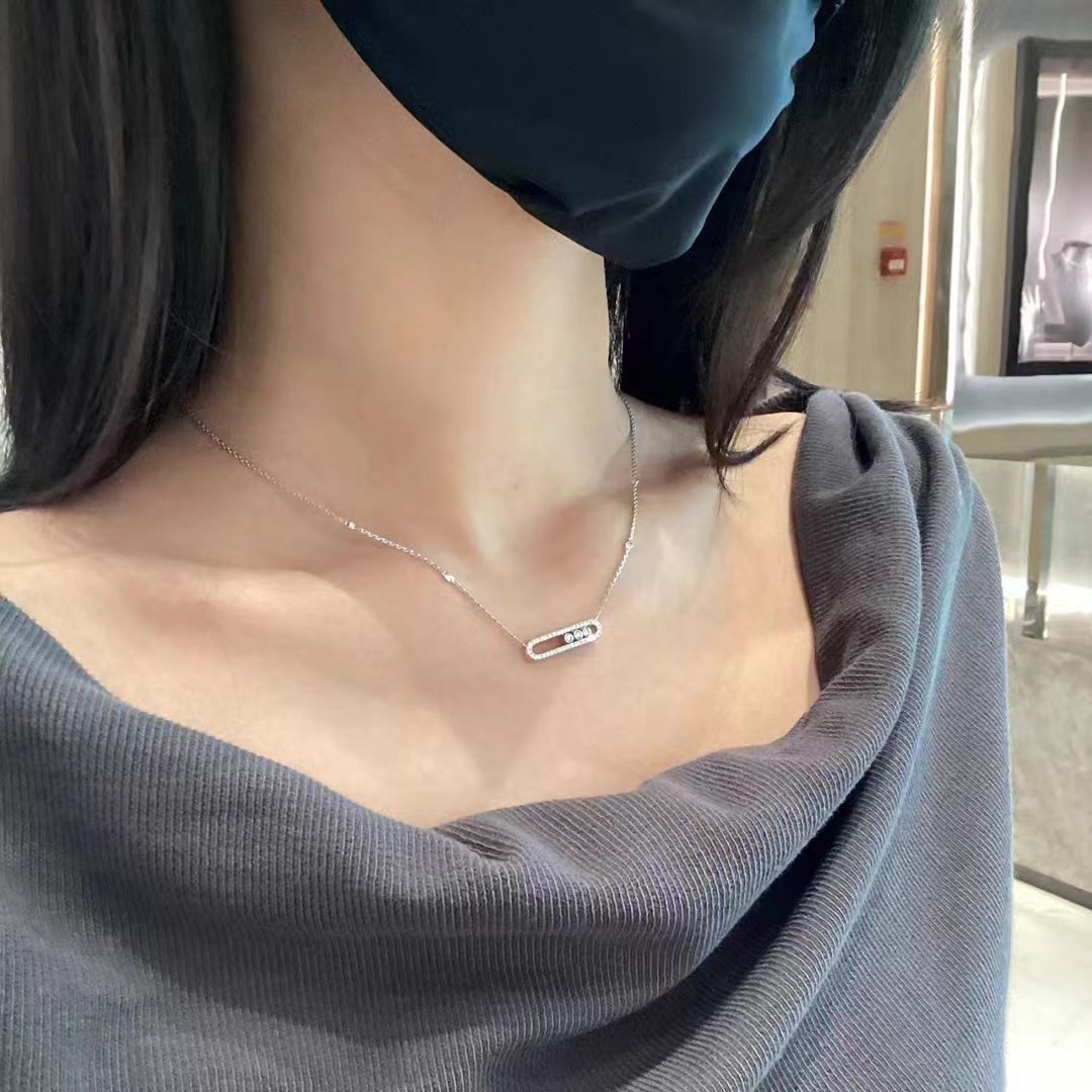 Elegant Oval Slide Diamond Necklace with 925 Sterling Silver