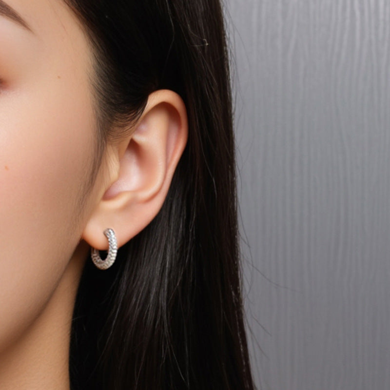 Double Row Pave Diamond Hoop Earrings