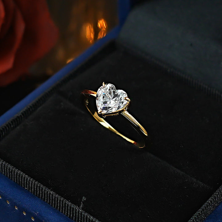 Heart Cut Solitaire Diamond Ring with 925 Sterling Silver