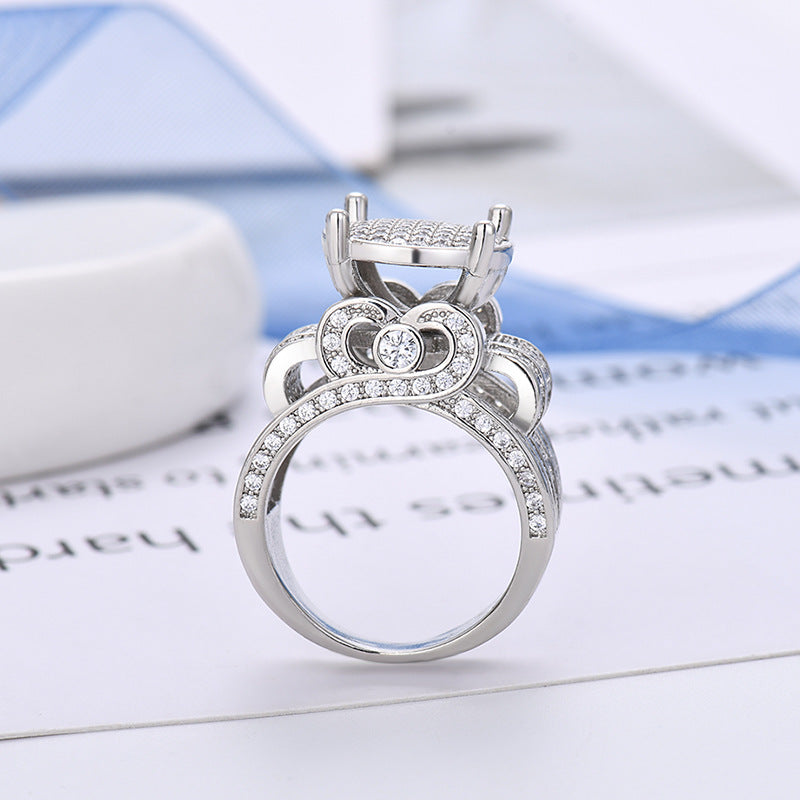 S925 Silver Full Paved Diamond Ring Round Heart Shape Luxury Single Ring