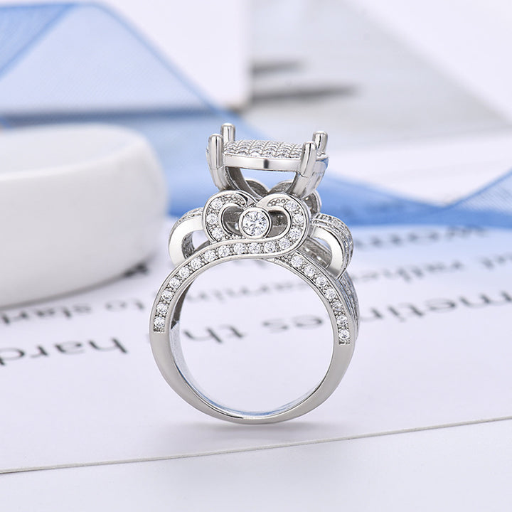 S925 Silver Full Paved Diamond Ring Round Heart Shape Luxury Single Ring