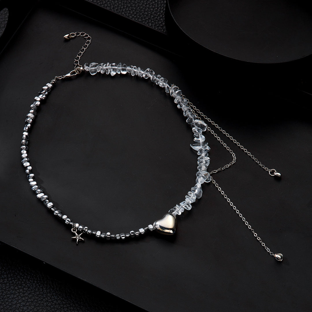 Gold/Silver Mix Beaded Choker with Heart & Moon Charms