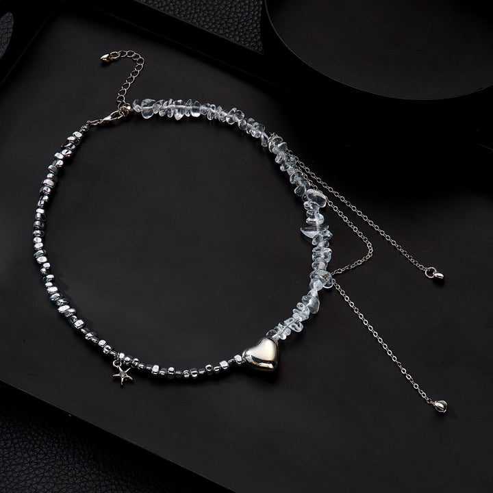 Gold/Silver Mix Beaded Choker with Heart & Moon Charms