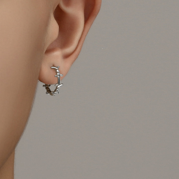 Barbed Wire Hoop Earrings, Minimalist Edgy Huggie Earrings