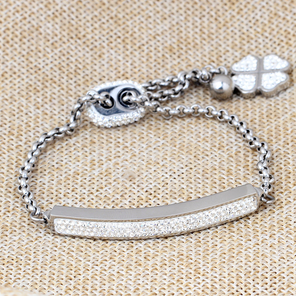 Diamond-Encrusted Three-Row Teart-Shaped Lucky Flower Adjustable Bracelet