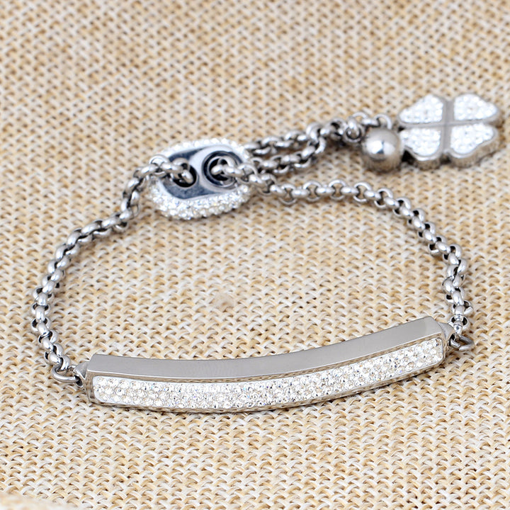 Diamond-Encrusted Three-Row Teart-Shaped Lucky Flower Adjustable Bracelet
