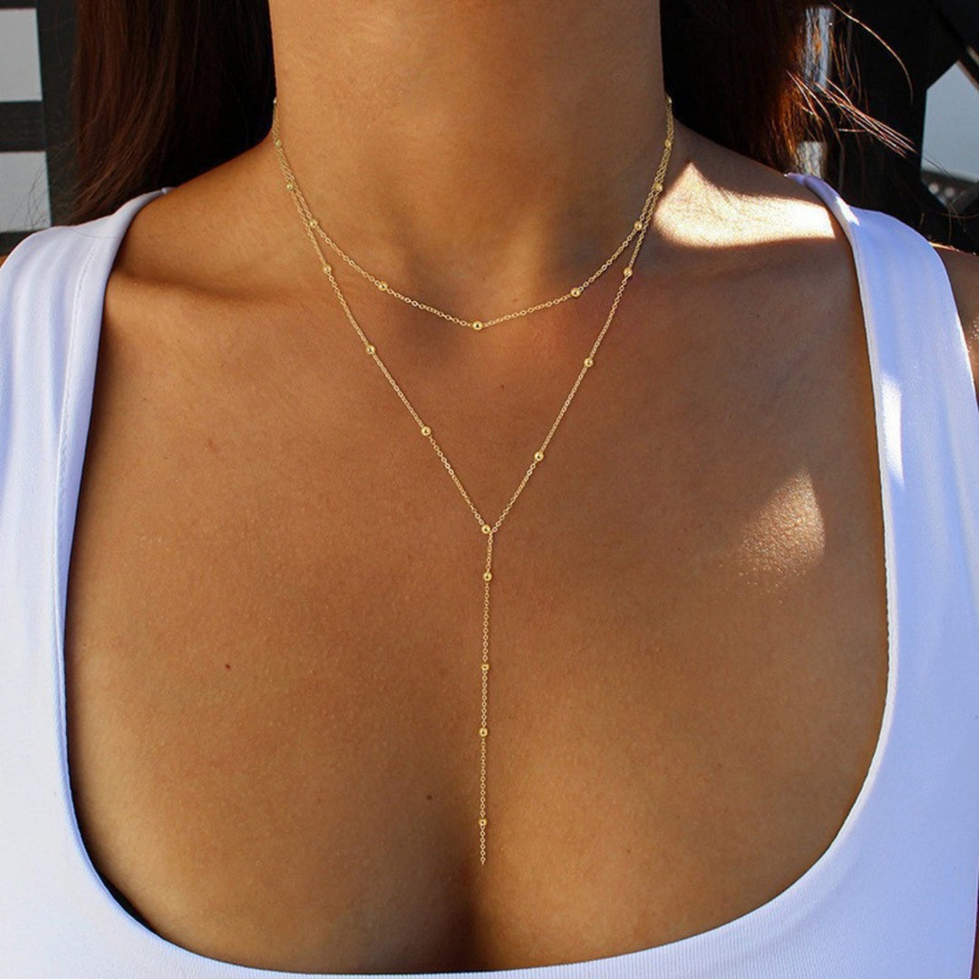 Multi-layer Beaded Y Drop Clavicle Chain