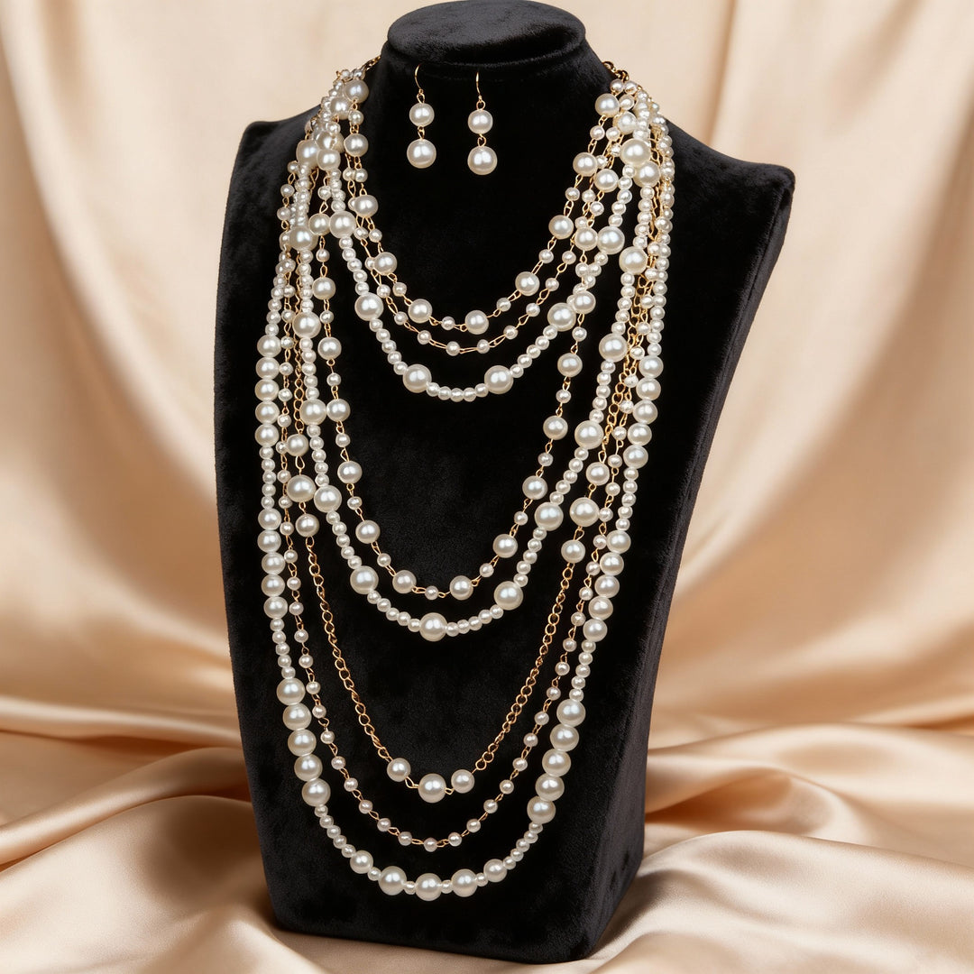 Minimalist Multi-Layer Pearl Necklace Set S925 Silver