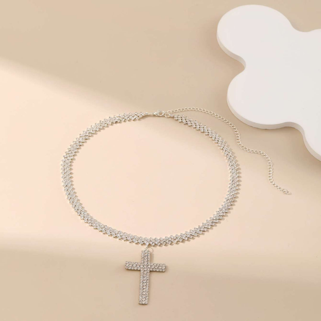 Crystal Cross Pendant Choker Necklace Tennis Chain Religious Jewelry for Women