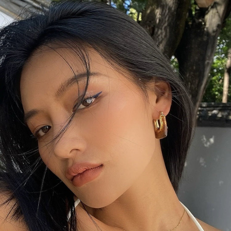 U-Shaped Sterling Silver Hoop Earrings Minimalist Vintage Style