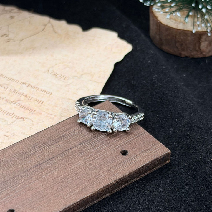 Three Stone Adjustable Ring 14K Gold Diamond Promise Band