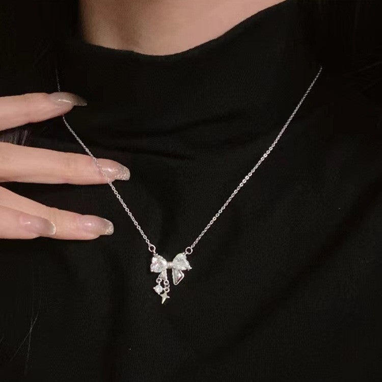 Minimalist Bow Pendant Necklace Delicate Gemstone Jewelry