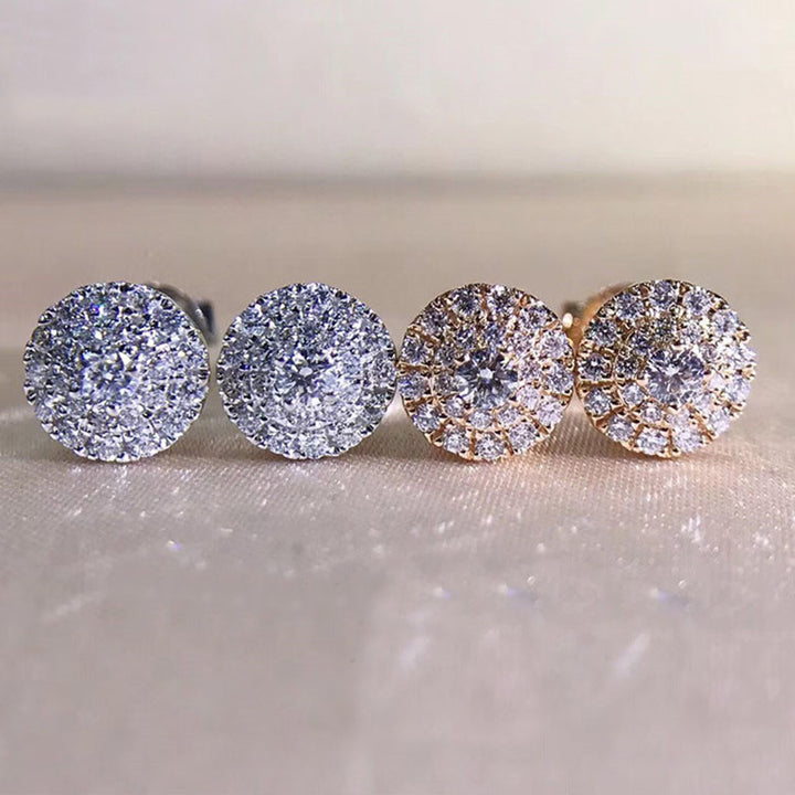 Minimalist Paved Round Crystal Stud Earrings S925 Sterling Silver