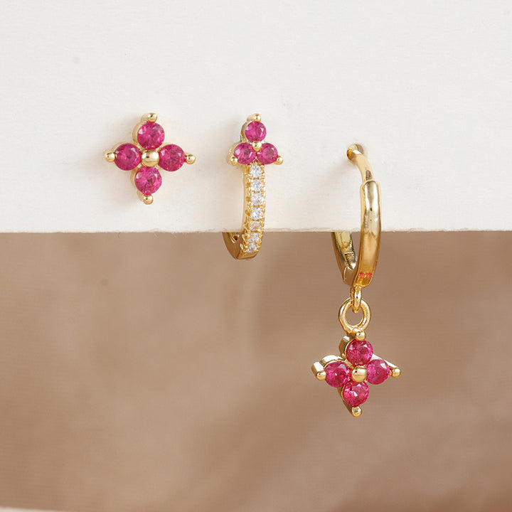 Clover Gemstone Hoop & Stud Earring Set