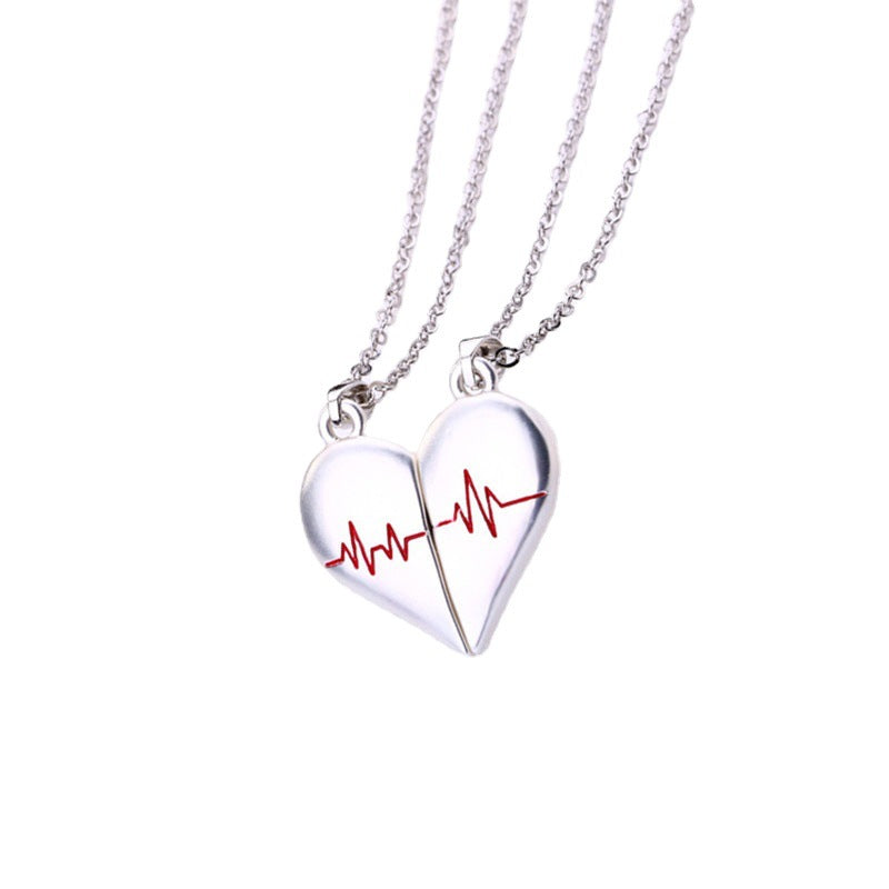 Heartbeat Split Heart Couple Necklaces, Magnetic Matching Pendant Set
