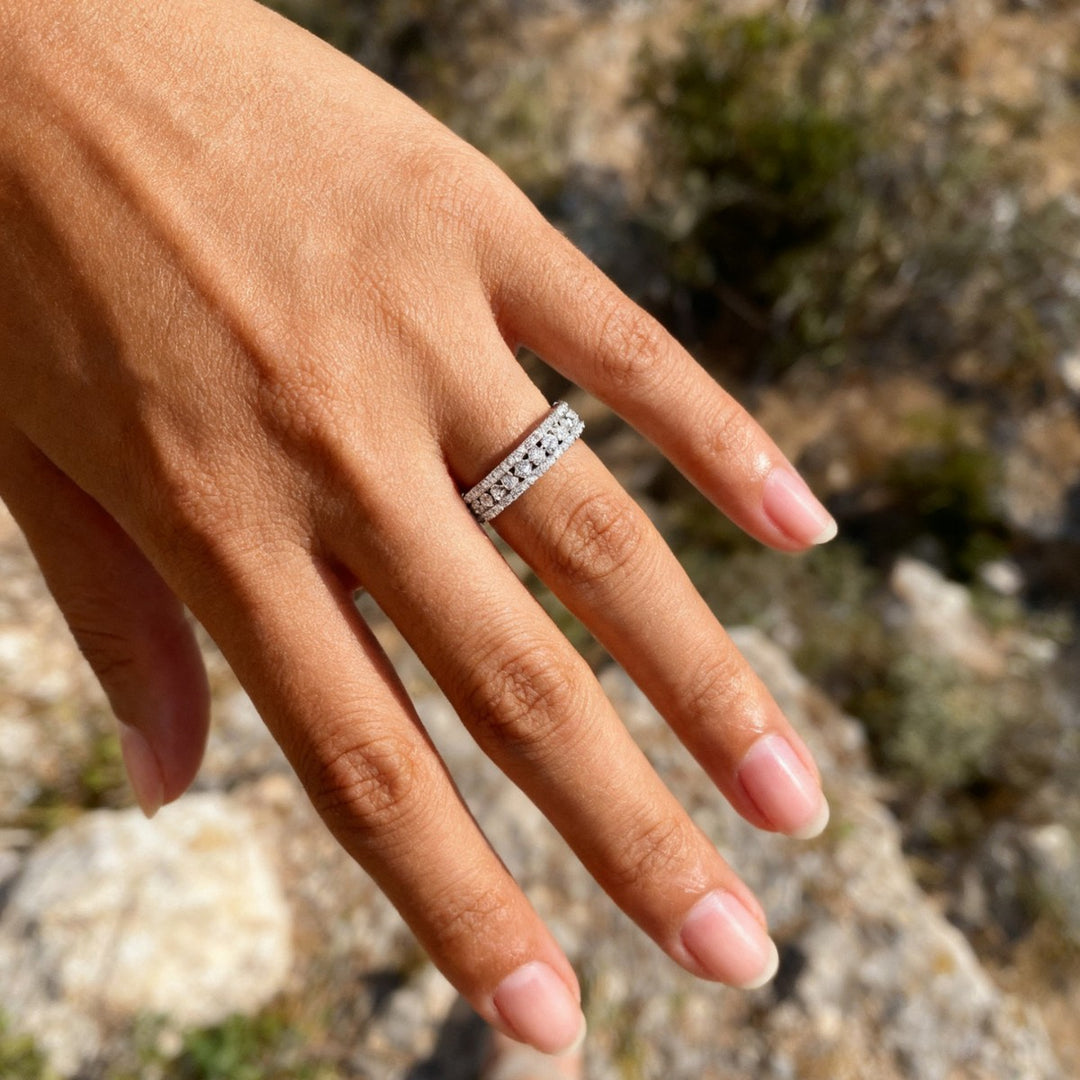 Double Row Pave Diamond Band Ring S925 Silver