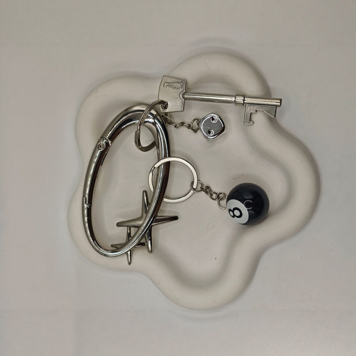Star Dice 8 Ball Carabiner Keychain Multi Charm Key Holder