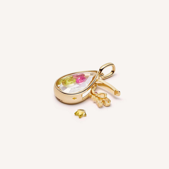 Teardrop Locket Necklace with Interchangeable Charms Customizable Gold Crystal Pendant for Women