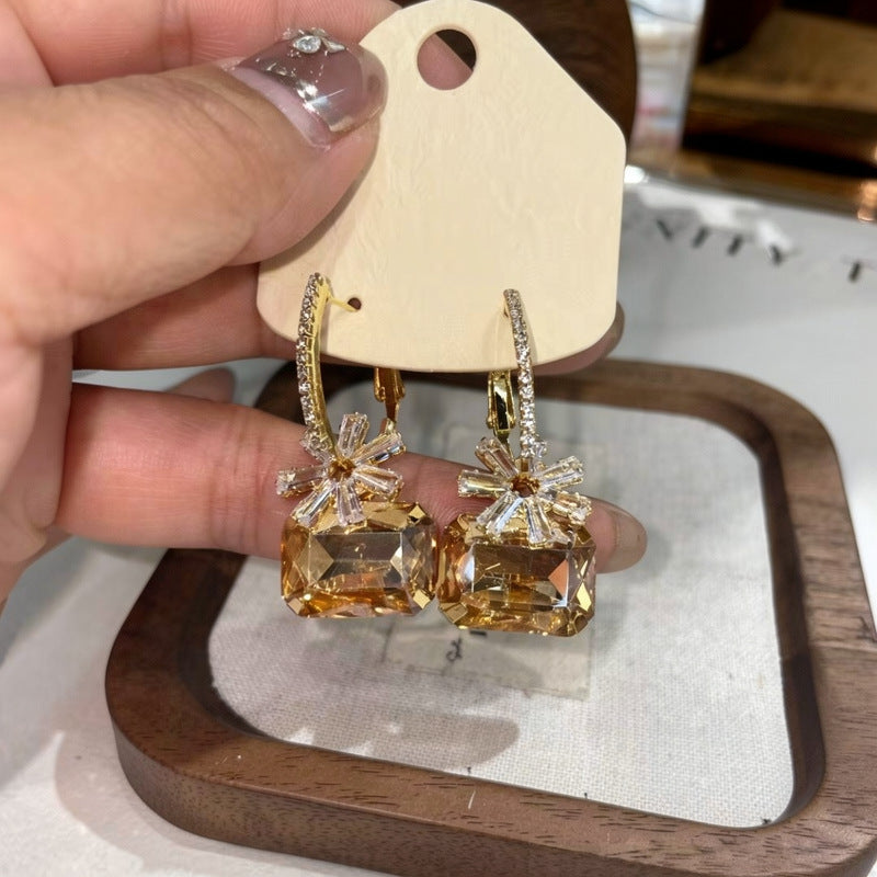 Minimalist Crystal Flower Drop Earrings