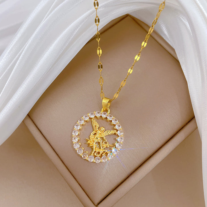 Religious Protection Jewelry Saint Michael Diamond Halo Pendant Necklace