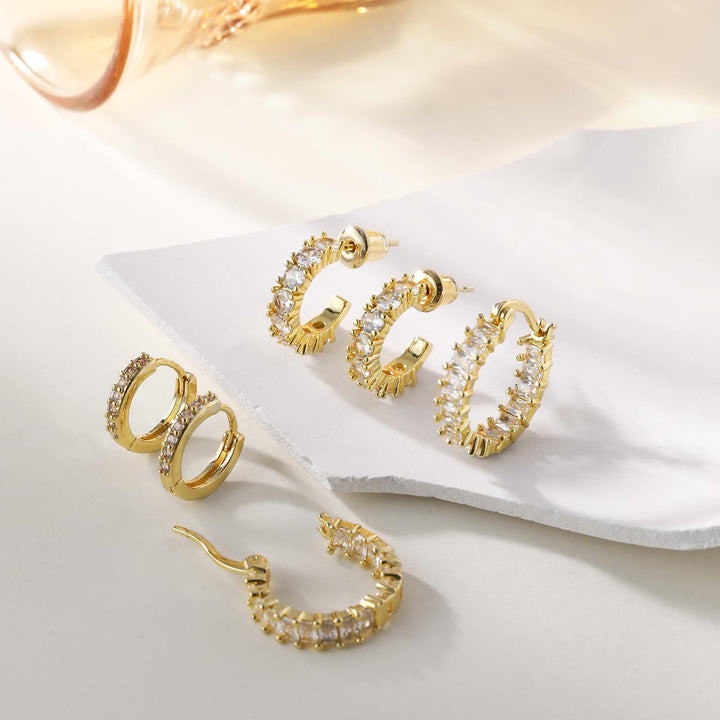 3-Piece Crystal Hoop Earring Set Titanium Steel Stackable Huggie Earrings