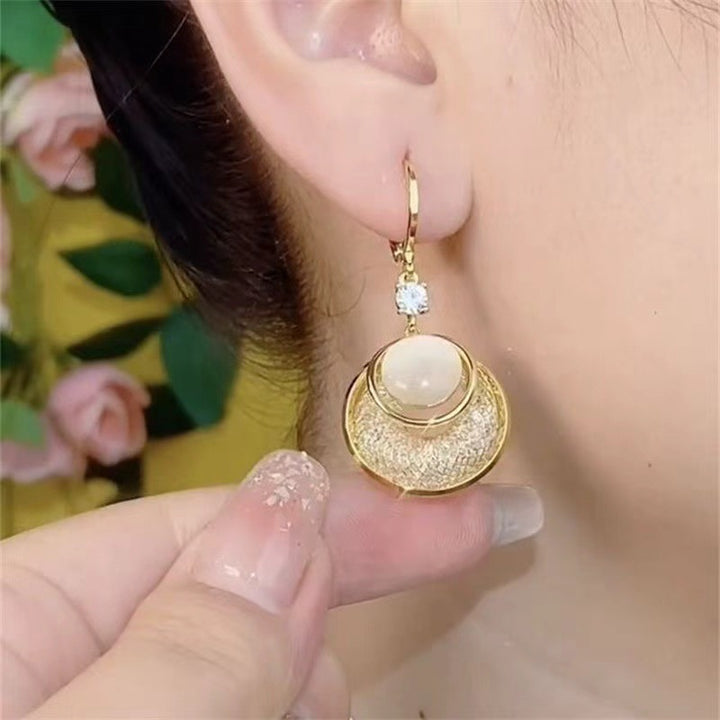 Round Opal Drop Earrings with Diamond Accents