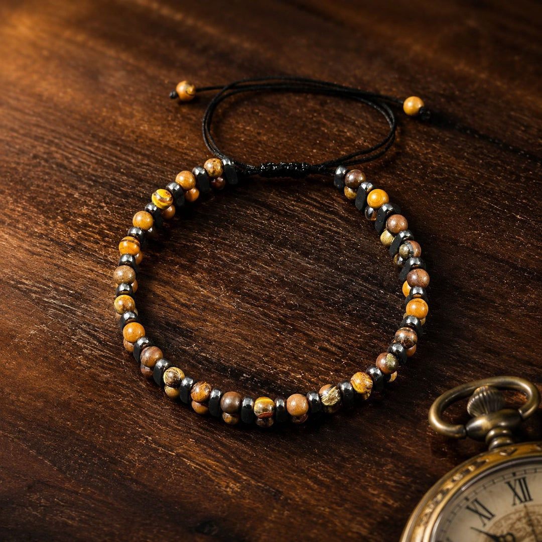 Vintage Tiger Eye & Hematite Double Layer Bracelet | Adjustable Braided Men’s Jewelry