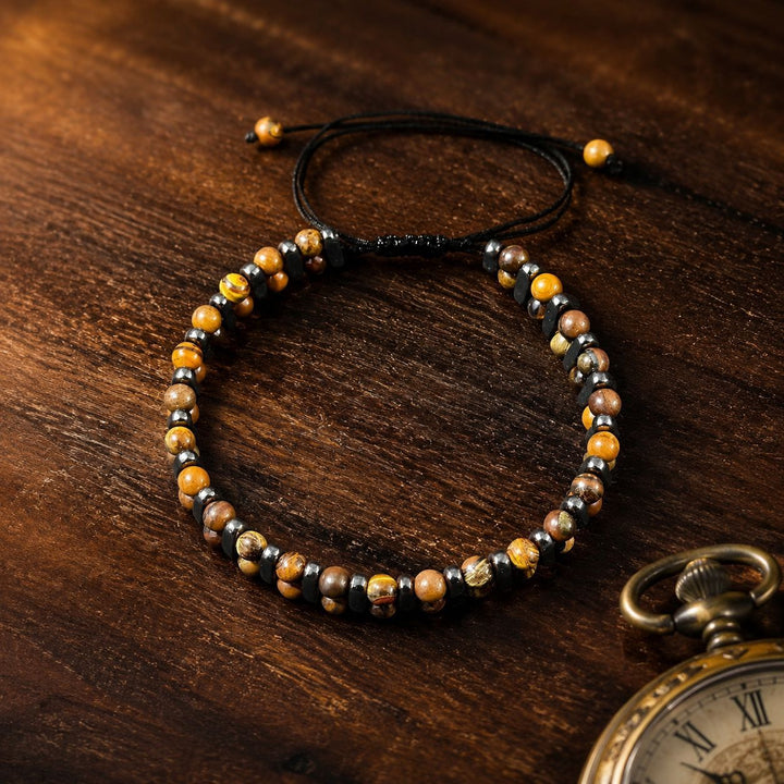 Vintage Tiger Eye & Hematite Double Layer Bracelet | Adjustable Braided Men’s Jewelry