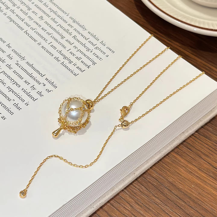 Vintage Caged Pearl Pendant Necklace
