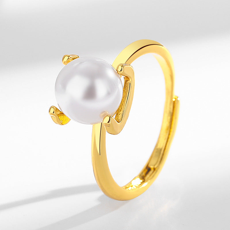 Minimalist Pearl Open Ring 14K Gold