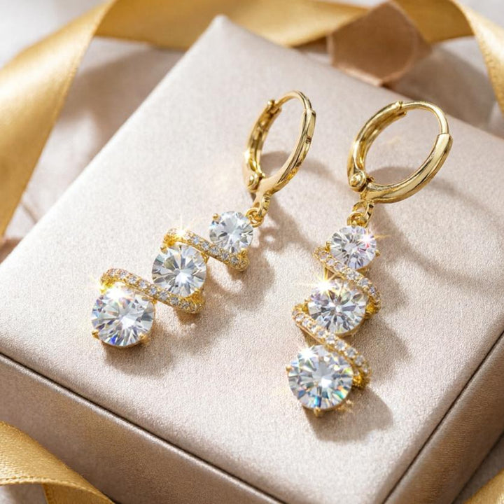 French Luxury Sparkling Spiral Drop Earrings | Minimalist Elegant Dangle Earrings for Women
