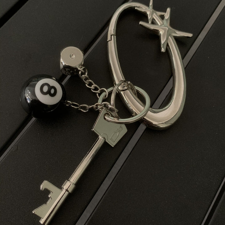 Star Dice 8 Ball Carabiner Keychain Multi Charm Key Holder