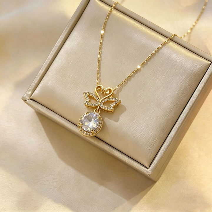 Swan Heart Pendant Necklace with Sparkling Diamond Accents