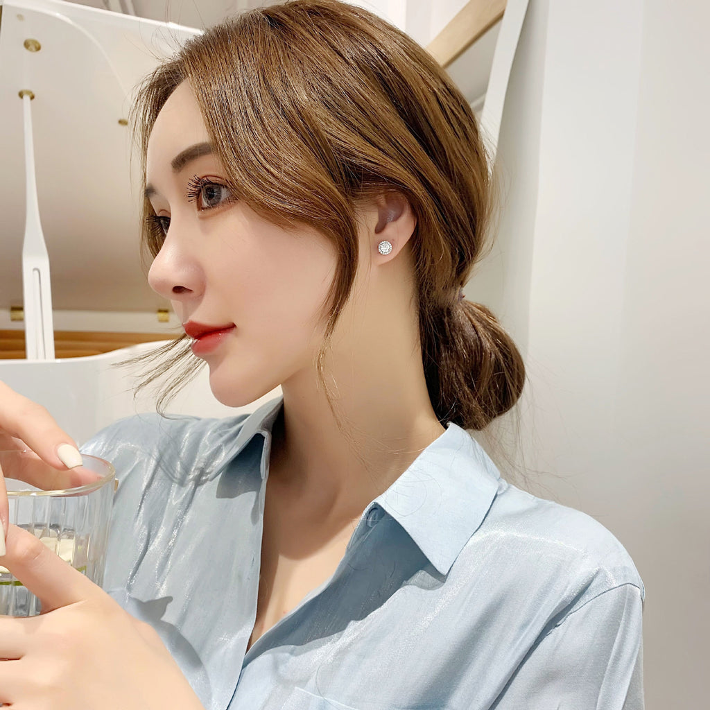 Classic round diamond micro-paved sparkling earrings