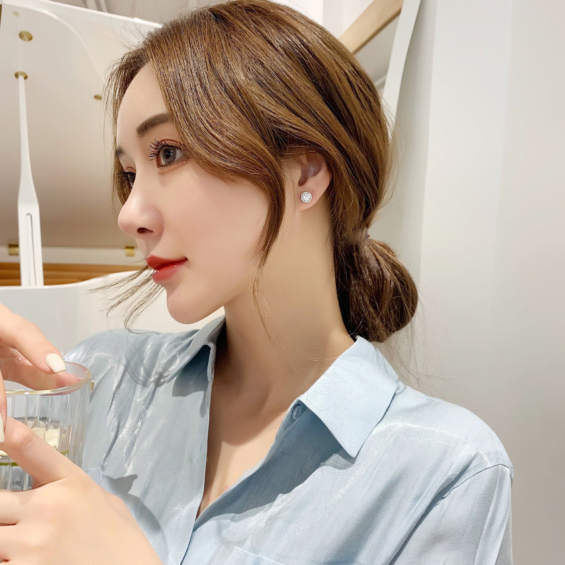 Classic round diamond micro-paved sparkling earrings