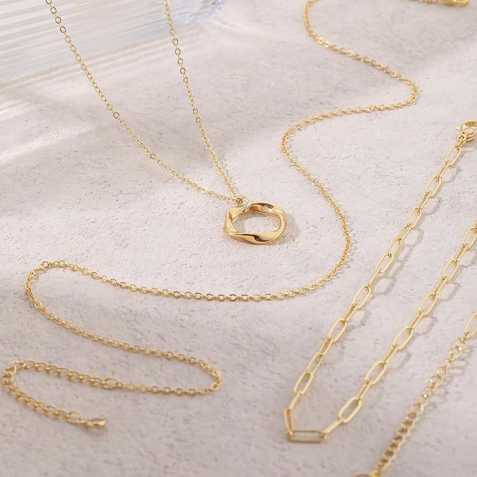 Layered Twist Circle Pendant Necklace Minimalist Stackable Chain Set