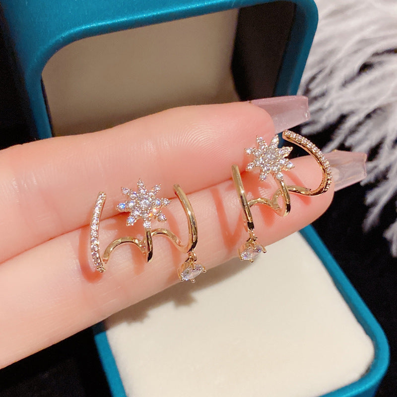 Plated Starburst Diamond Drop Earrings Sterling Silver Post Cuff Earrings for Women