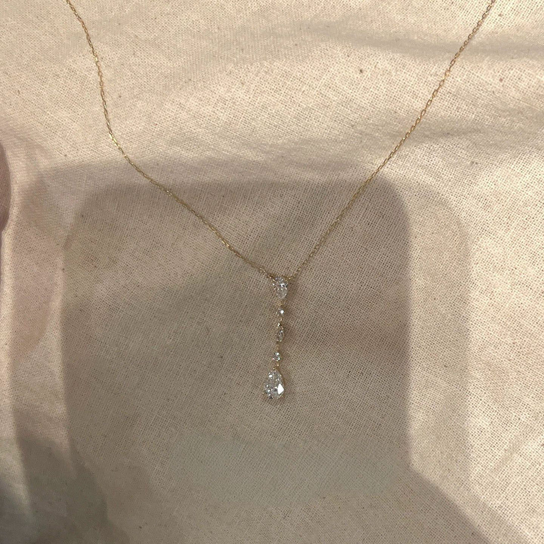 Pear Cut Diamond Drop Lariat Necklace 925 Sterling Silver Minimalist Y-Necklace