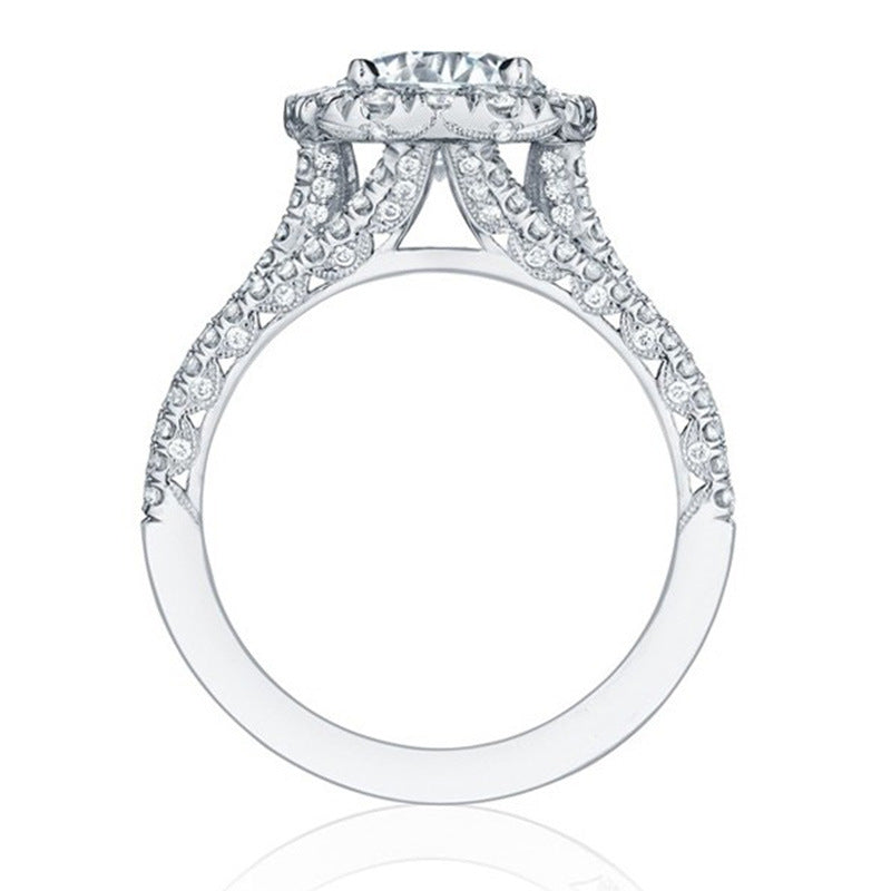 Three-Row Halo Engagement Ring Cushion Cut Gemstone Promise Ring for Women