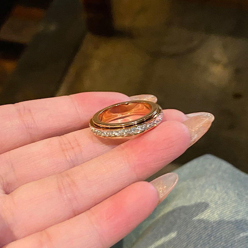 Spinning Double Row Diamond Ring Fidget Anxiety Relief Stackable Band for Women