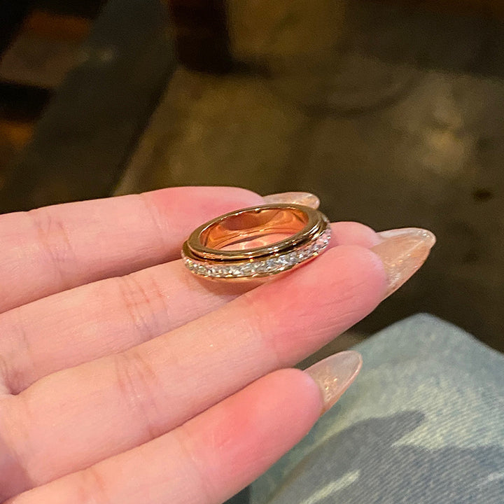 Spinning Double Row Diamond Ring Fidget Anxiety Relief Stackable Band for Women