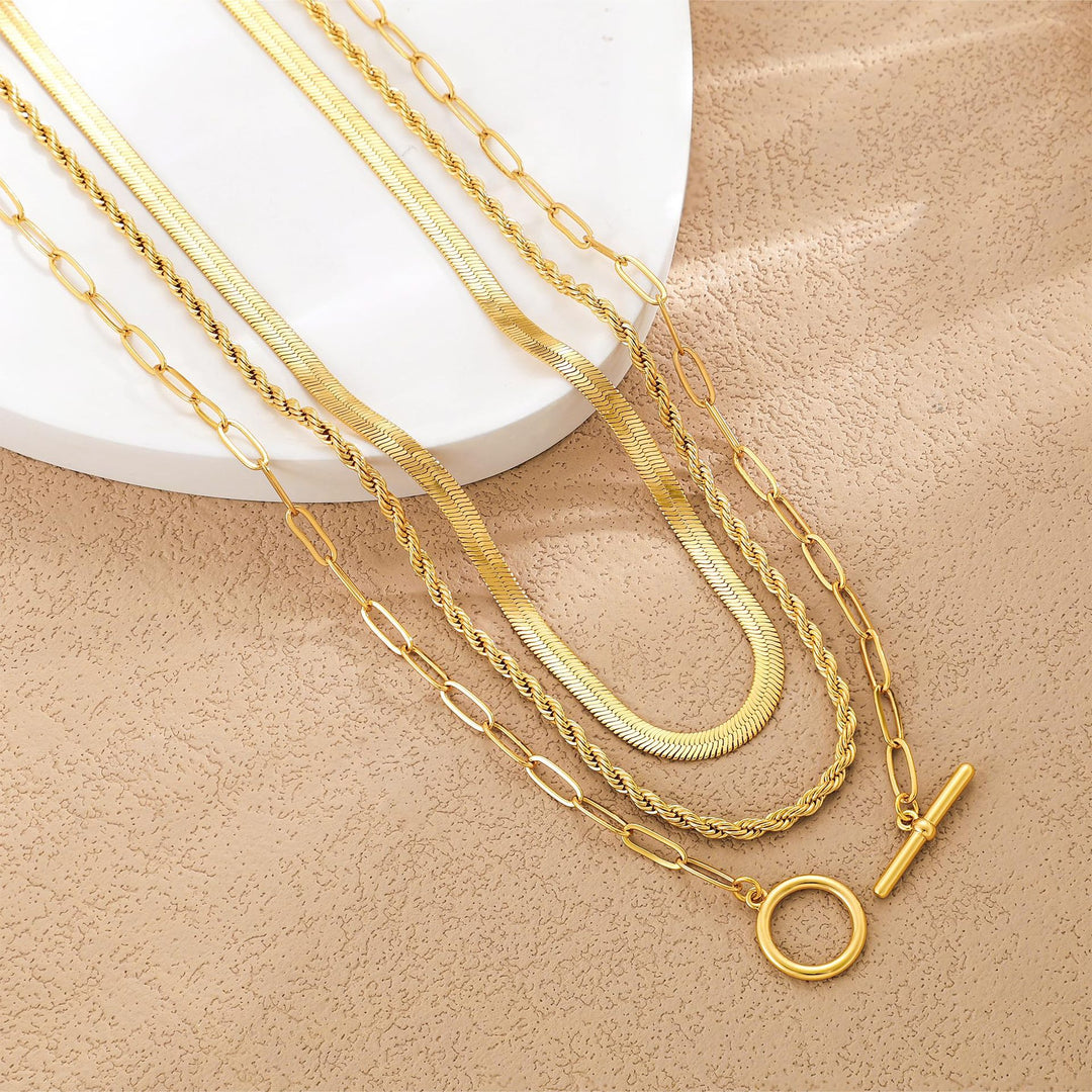 Minimalist Layered Toggle Clasp Necklace Set